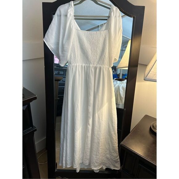 NEW Short Sleeve Bow Tie V Neck Ruffle Midi Flowy Dress L - Picture 5 of 7